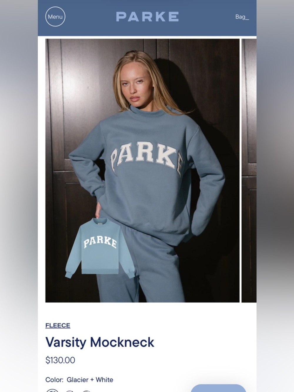 Varsity Glacier and White Mockneck Sweatshirt